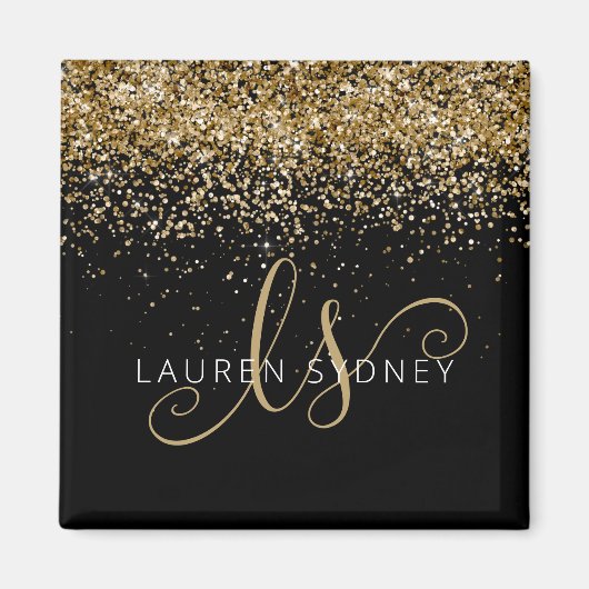 Name des Gold Glitzer Glam Monogram Magnet (Vorne)