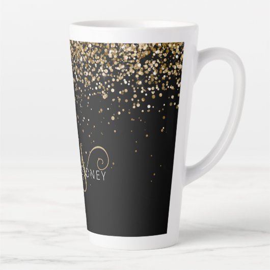 Name des Gold Glitzer Glam Monogram Milchtasse (Rechts)