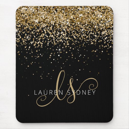 Name des Gold Glitzer Glam Monogram Mousepad (Vorne)
