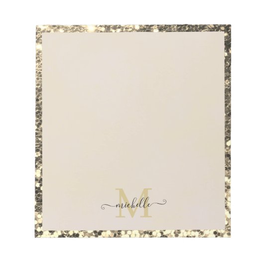Name des Gold Glitzer Glam Monogram Notizblock (Vorderseite)
