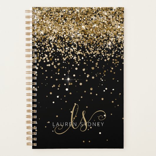 Name des Gold Glitzer Glam Monogram Planer (Vorderseite)
