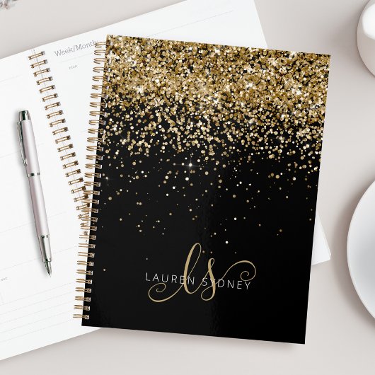 Name des Gold Glitzer Glam Monogram Planer