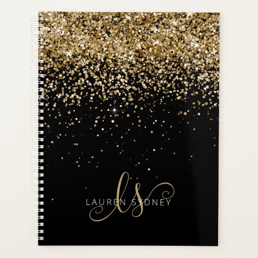 Name des Gold Glitzer Glam Monogram Planer (Vorderseite)