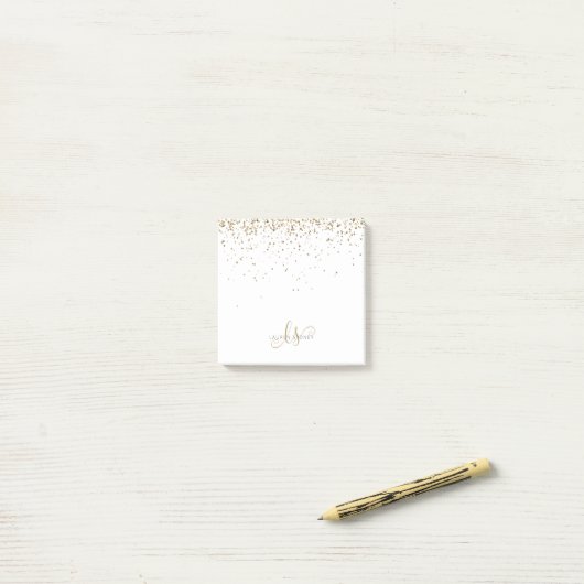 Name des Gold Glitzer Glam Monogram Post-it Klebezettel (Auf Schreibtisch)
