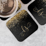 Name des Gold Glitzer Glam Monogram Rechteckiger Pappuntersetzer<br><div class="desc">Glam Gold Glitzer Eleganter Monogram Paper Untersetzer. Dieses schicke Untersetzer-Design mit elegantem goldglänzenden Glitzer auf schwarzem Hintergrund ist einfach zu personalisieren. Das Design enthält Ihr handgeschriebenes Skriptmonogramm mit hübschen Wirbel und Ihrem Namen.</div>