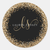 Name des Gold Glitzer Glam Monogram Runder Aufkleber (Vorderseite)