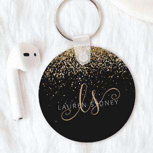 Name des Gold Glitzer Glam Monogram Schlüsselanhänger