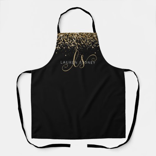 Name des Gold Glitzer Glam Monogram Schürze (Vorderseite)