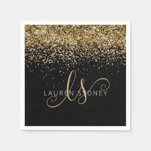 Name des Gold Glitzer Glam Monogram Serviette (Vorderseite)