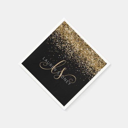 Name des Gold Glitzer Glam Monogram Serviette (Ecke)