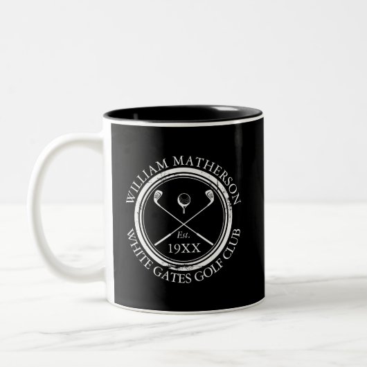 Name des Golfclubs Schwarz/Weiß Personalisiert Zweifarbige Tasse (Links)