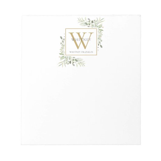 Name des Greenery Monogram Notizblock (Vorderseite)