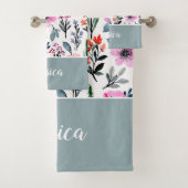 Name des grünen Blumenmusters Badhandtuch Set (Insitu)