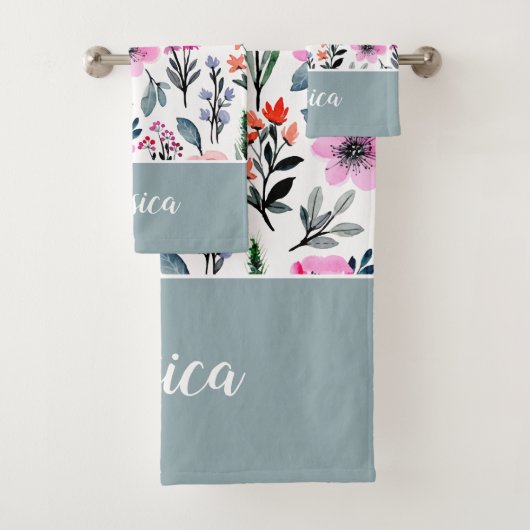 Name des grünen Blumenmusters Badhandtuch Set (Insitu)