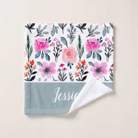 Name des grünen Blumenmusters Badhandtuch Set (Waschlappen)