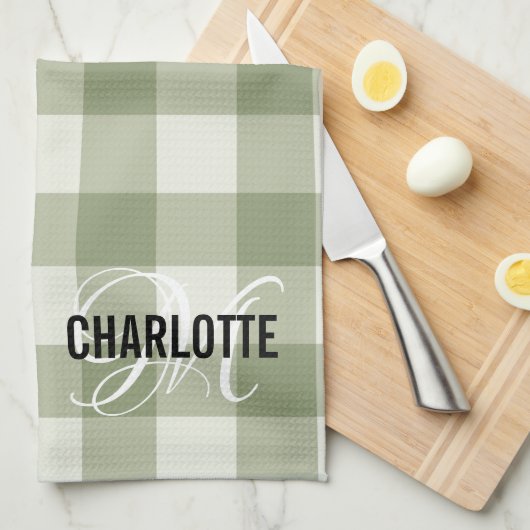Name des grünen Gingham Monogrammes Geschirrtuch (Viertel Falte)