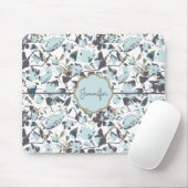 Name des hellblauen, floralen Watercolor Clematis Mousepad (Mit Mouse)