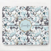 Name des hellblauen, floralen Watercolor Clematis Mousepad (Vorne)