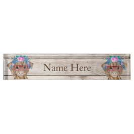Name des Highland Cow Country Desk Plate Namensplakette