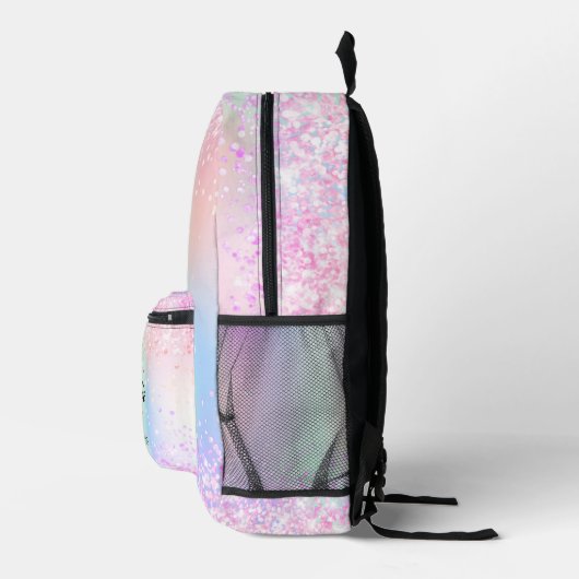 Name des holografisch rosa Monogramms Bedruckter Rucksack (Rechts)