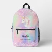 Name des holografisch rosa Monogramms Bedruckter Rucksack (Vorderseite)
