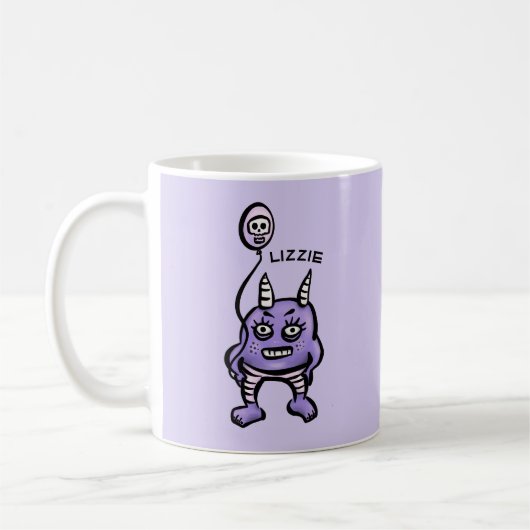 Name des Horrors des niedlichen Demon-Lila Cartoon Kaffeetasse (Links)