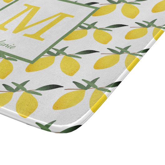 Name des hübschen Lemon Monogramms Schneidebrett (Ecke)