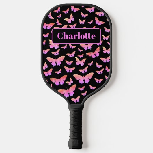 Name des hübschen Schmetterlingsmusters, Monogramm Pickleball Schläger (Rückseite)