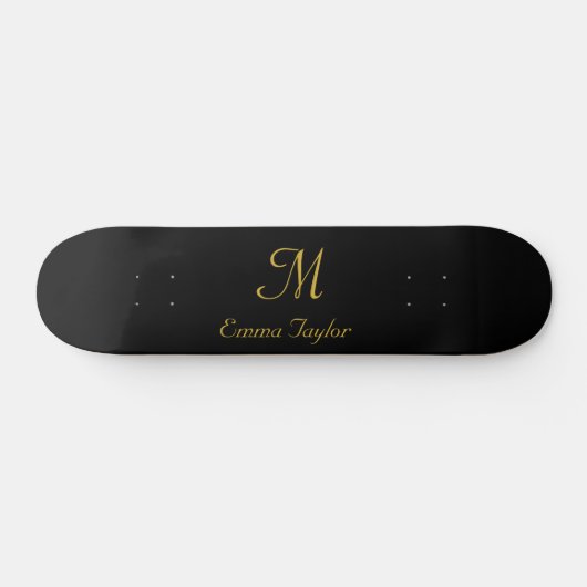 Name des hübschen Schwarz-Gold-Monogram-Skripts Skateboard (Horizontal)