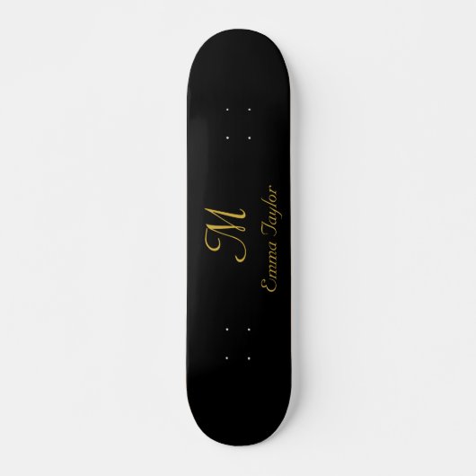 Name des hübschen Schwarz-Gold-Monogram-Skripts Skateboard (Vorne)