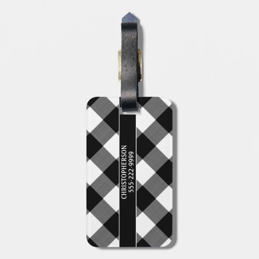 Name des Hundes ID Black and White Buffalo Karo Gepäckanhänger (Rückseite vertikal)