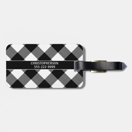 Name des Hundes ID Black and White Buffalo Karo Gepäckanhänger (Rückseite horizontal)