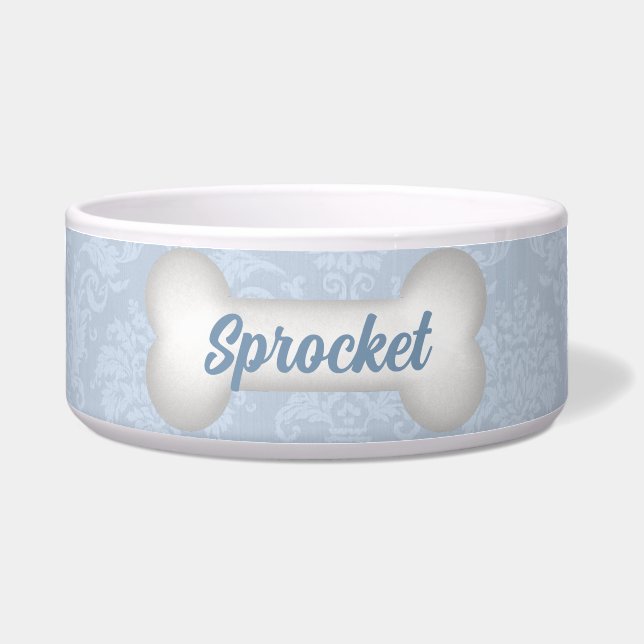 Name des Hundes mit Blau und Hundebone Napf (Vorderseite)