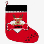 Name des Hundes mit Rentier Red Großer Weihnachtsstrumpf (Vorderseite)