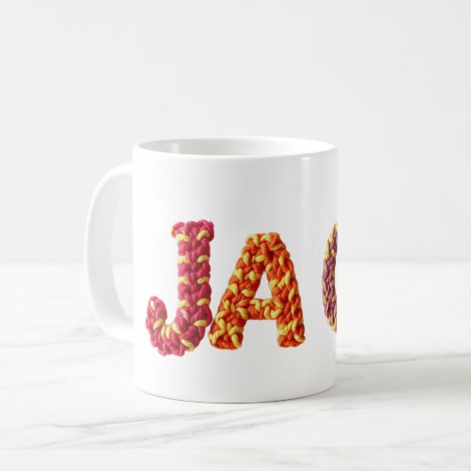 Name des Jacks im dynamischen Häkelmuster Kaffeetasse (Vorderseite Links)