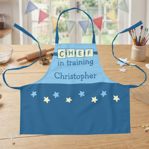 Name des Kinderkochs blaue gelbe Sterne Schürze