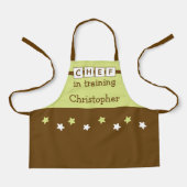 Name des Kinderkochs Sterne grün braun Schürze (Vorderseite)