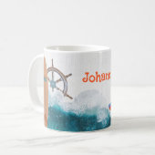 Name des Kindes Nautisches Einhorn Regenbogen  Kaffeetasse (Vorderseite Links)