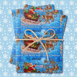 Name des Kindes Nordpol Weihnachtsmann hinzufügen Geschenkpapier Set