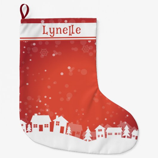 Name des Kindes rot und weiß Großer Weihnachtsstrumpf (Vorderseite)
