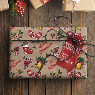 Name des Kindes Vintage Weihnachten Kraft Geschenk Geschenkpapier
