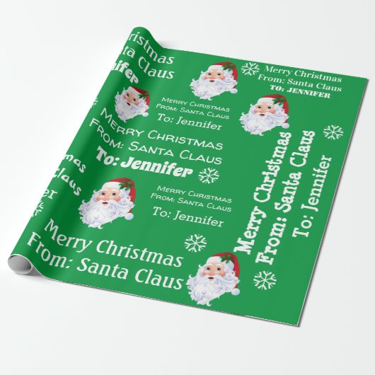 Name des Kindes Weihnachtsgrün Geschenkpapier (Ungerollt)