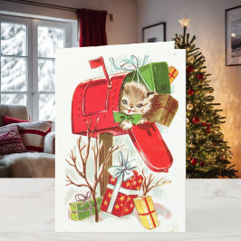 Name des Kindes Weihnachtskitt und Welpe personali Feiertagskarte