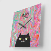 Name des Künstlerischen Musters für Schwarze Katze Quadratische Wanduhr (Winkel)