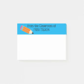 Name des Lehrers Klassenzimmer, Bleistift, blauer Post-it Klebezettel (Vorderseite)
