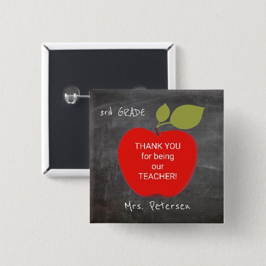 Name des Lehrers | Rote Tafel Apfel danke Button (Vorne & Hinten)