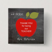 Name des Lehrers | Rote Tafel Apfel danke Button (Vorderseite)