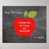 Name des Lehrers | Rote Tafel Apfel danke Poster (Vorne)