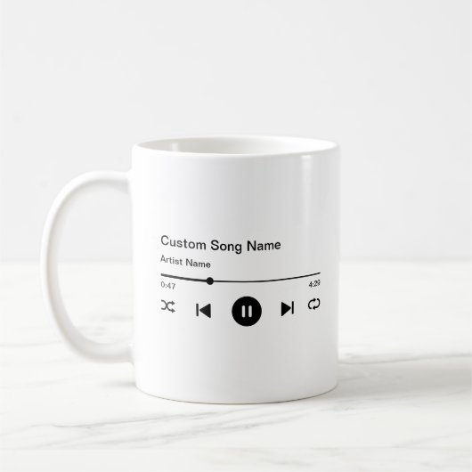 Name des Liedes und Künstlermusikplayer Kaffeetasse (Links)