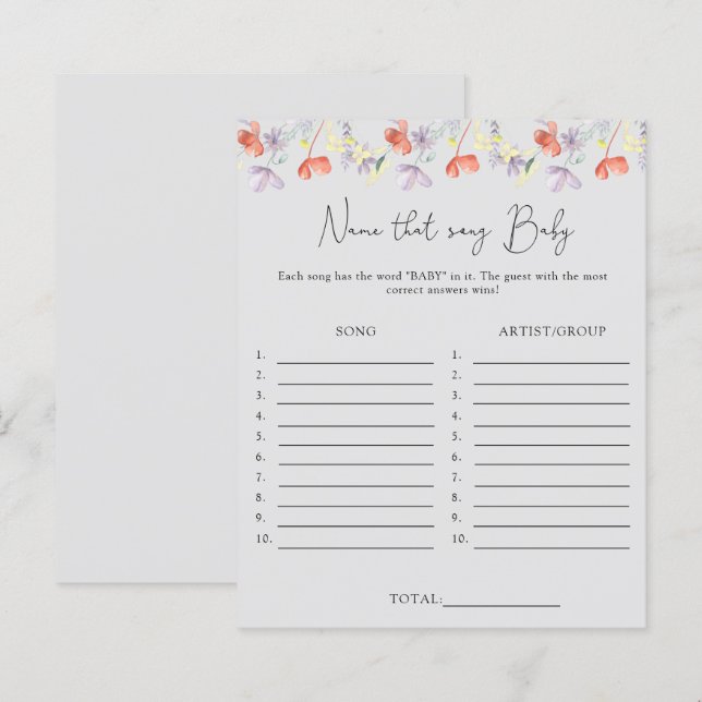 Name des Liedes \ Wildblumen Babydusche (Vorne/Hinten)